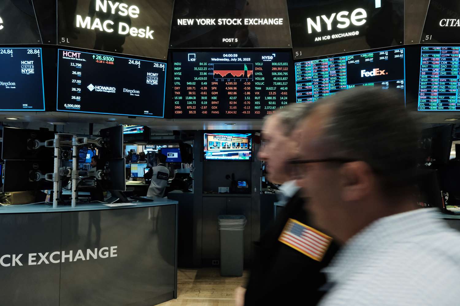 Traders work on the floor of the New York Stock Exchange.