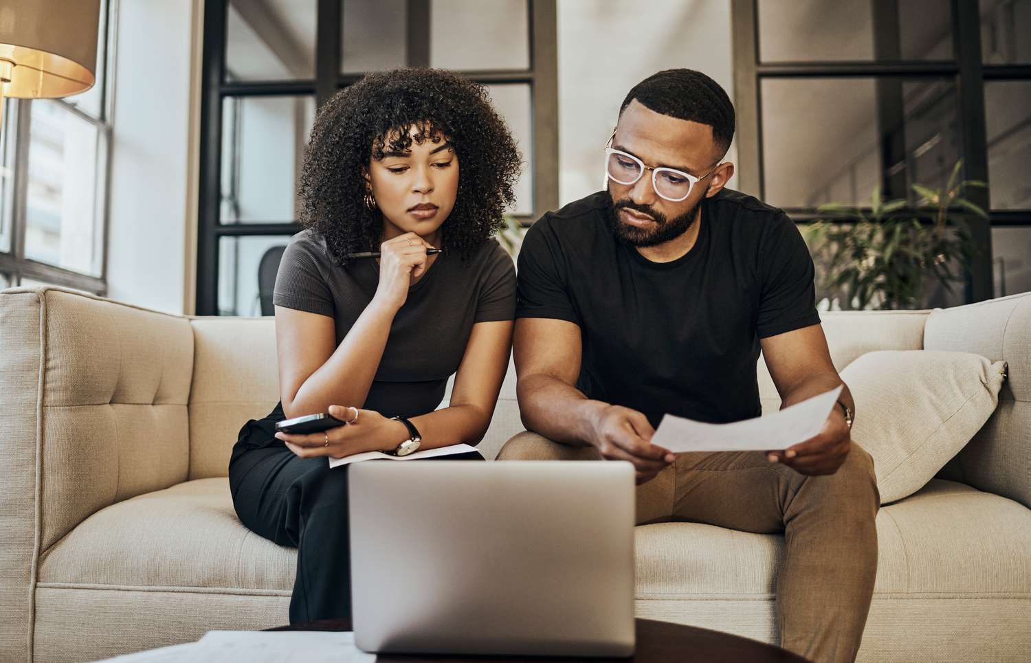 Couple paying bills