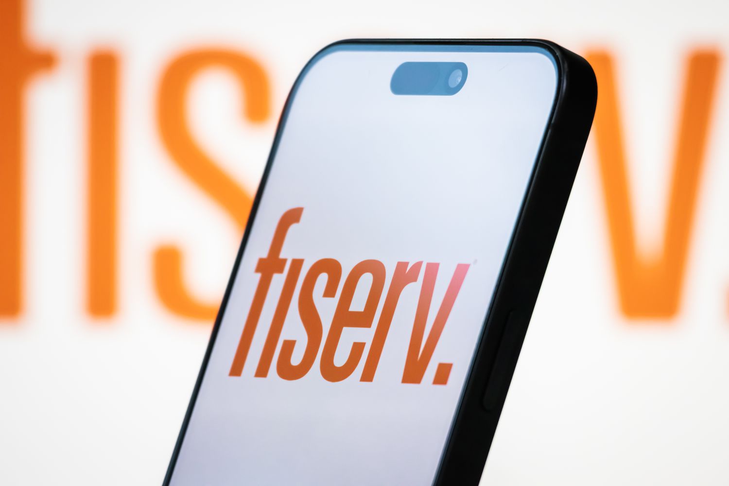 Fiserv logo displayed on a smartphone screen.