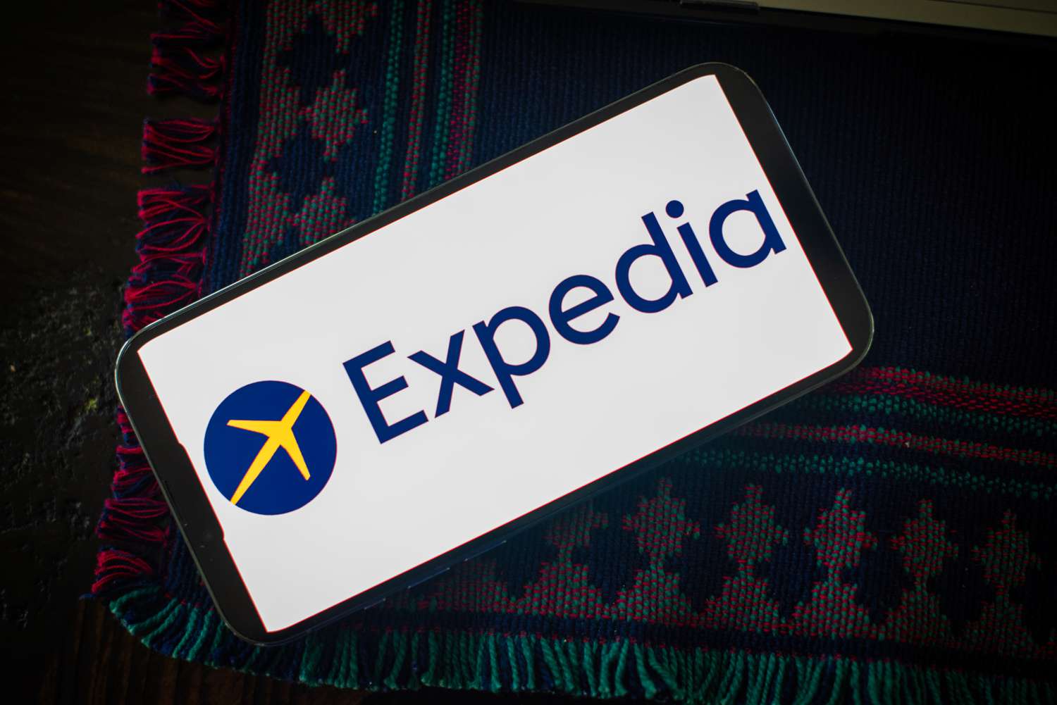 Expedia logo on smartphone. 