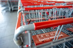 Shopping carts at a Costco story in California in May. 