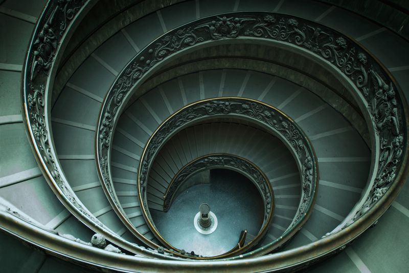 Downward view of spiral staircase