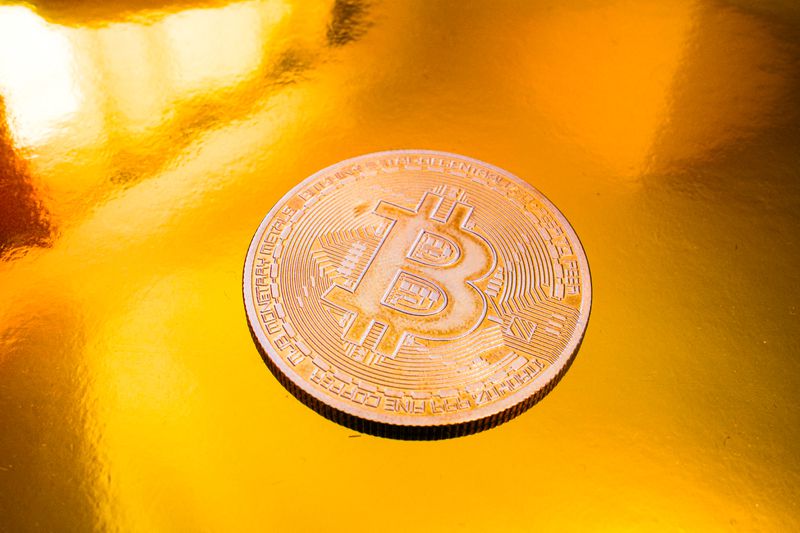 An illustration of a physical bitcoin. 