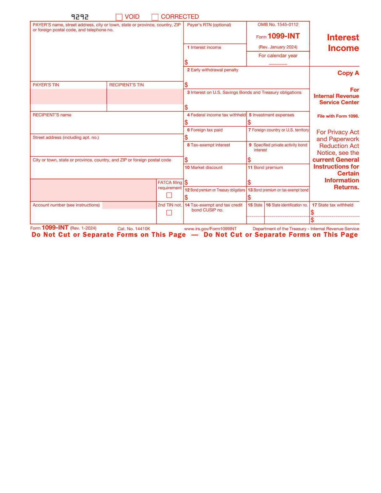 1099-INT Form for 2024 tax season