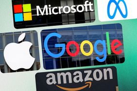 A photo collage of Microsoft, Meta, Apple, Google, and Amazon logos.
