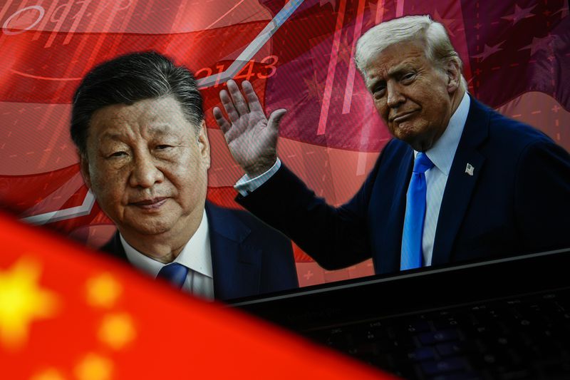 Photo illustration portraits of U.S. President Donald Trump and Chinese President Xi Jinping.