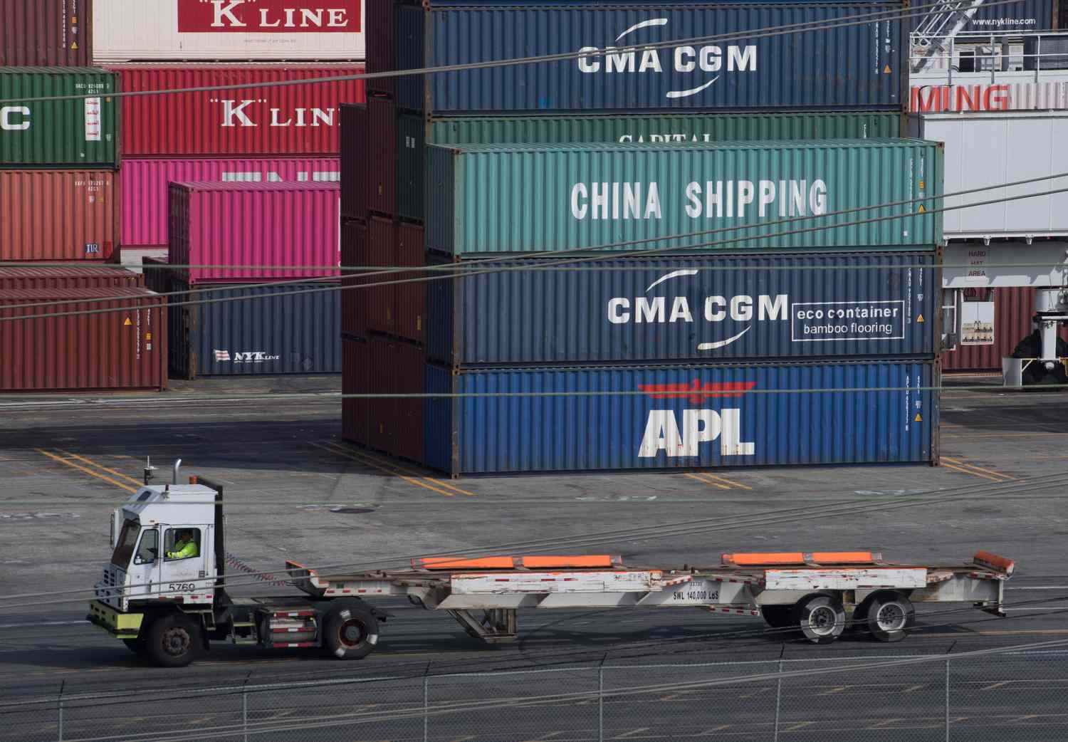 shipping containers at the Port of Los Angeles, after tariffs on Chinese imports was imposed by President Trump in 2019 