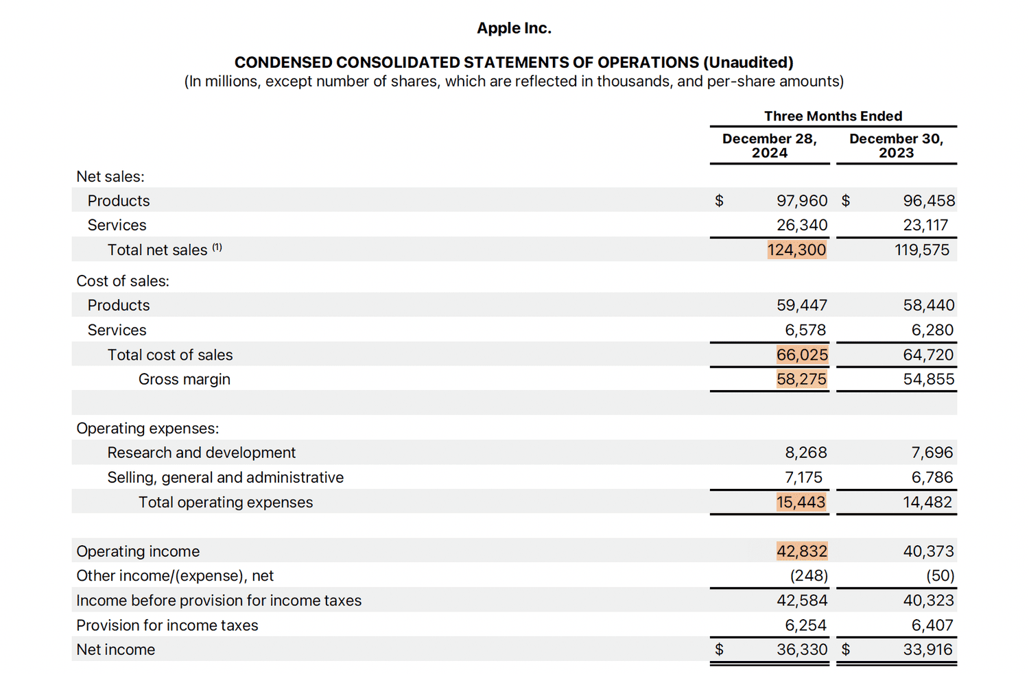 Apple Inc. earnings statement