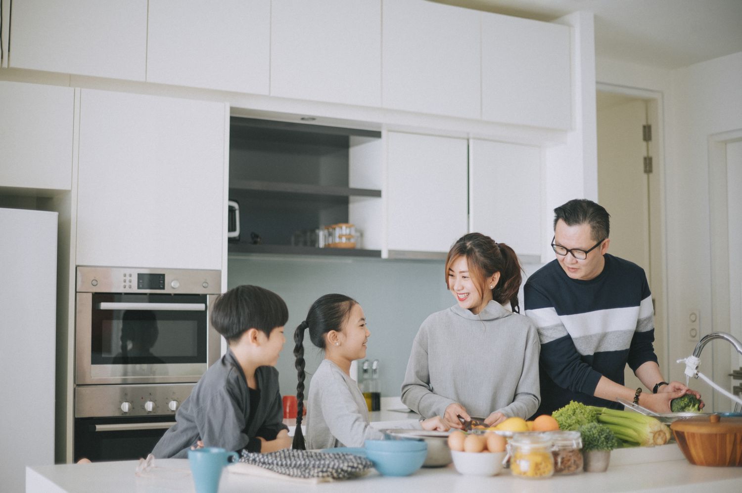 Family in kitchen