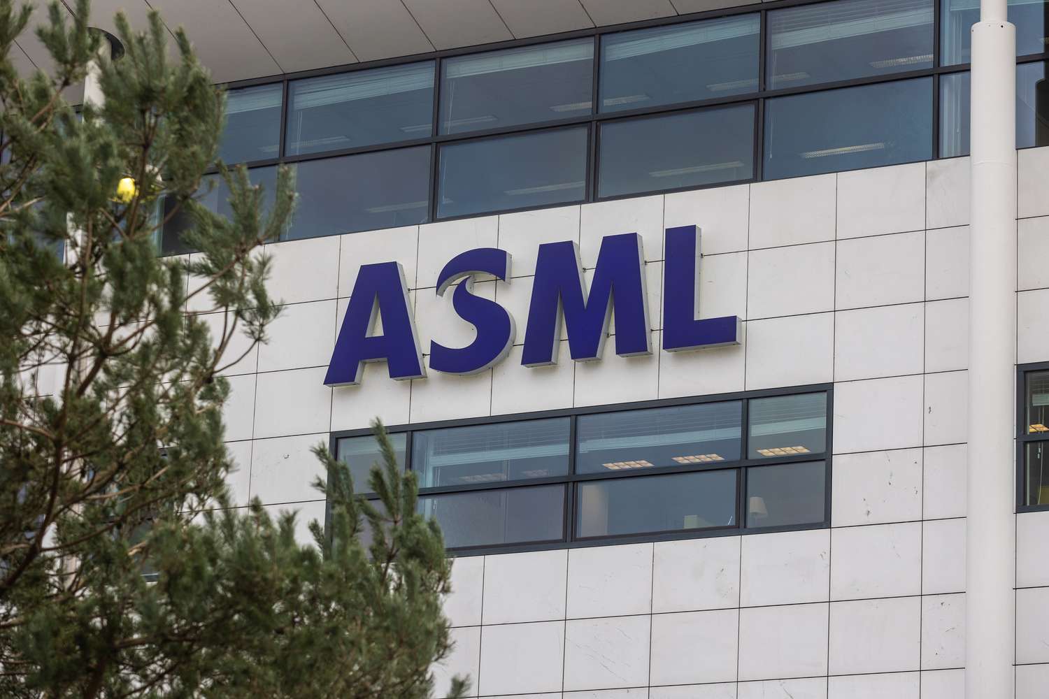 The ASML logo on display at the company's headquarters.