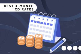 Investopedia custom visual asset shows a calendar and piles of change, with the title Best 3-Month CD Rates