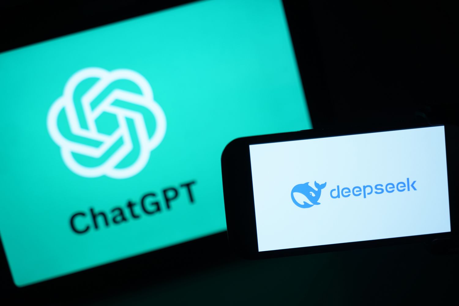 the DeepSeek logo is seen next to the Chat GPT logo on a phone