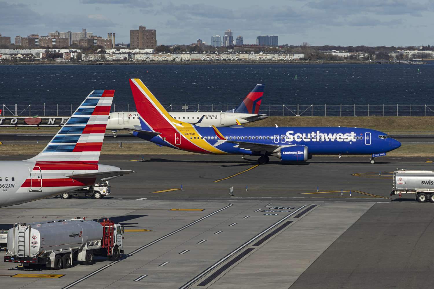 Southwest, Delta, and American Airlines planes 
