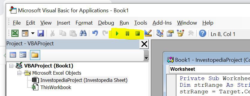 VBA Example, Toolbar