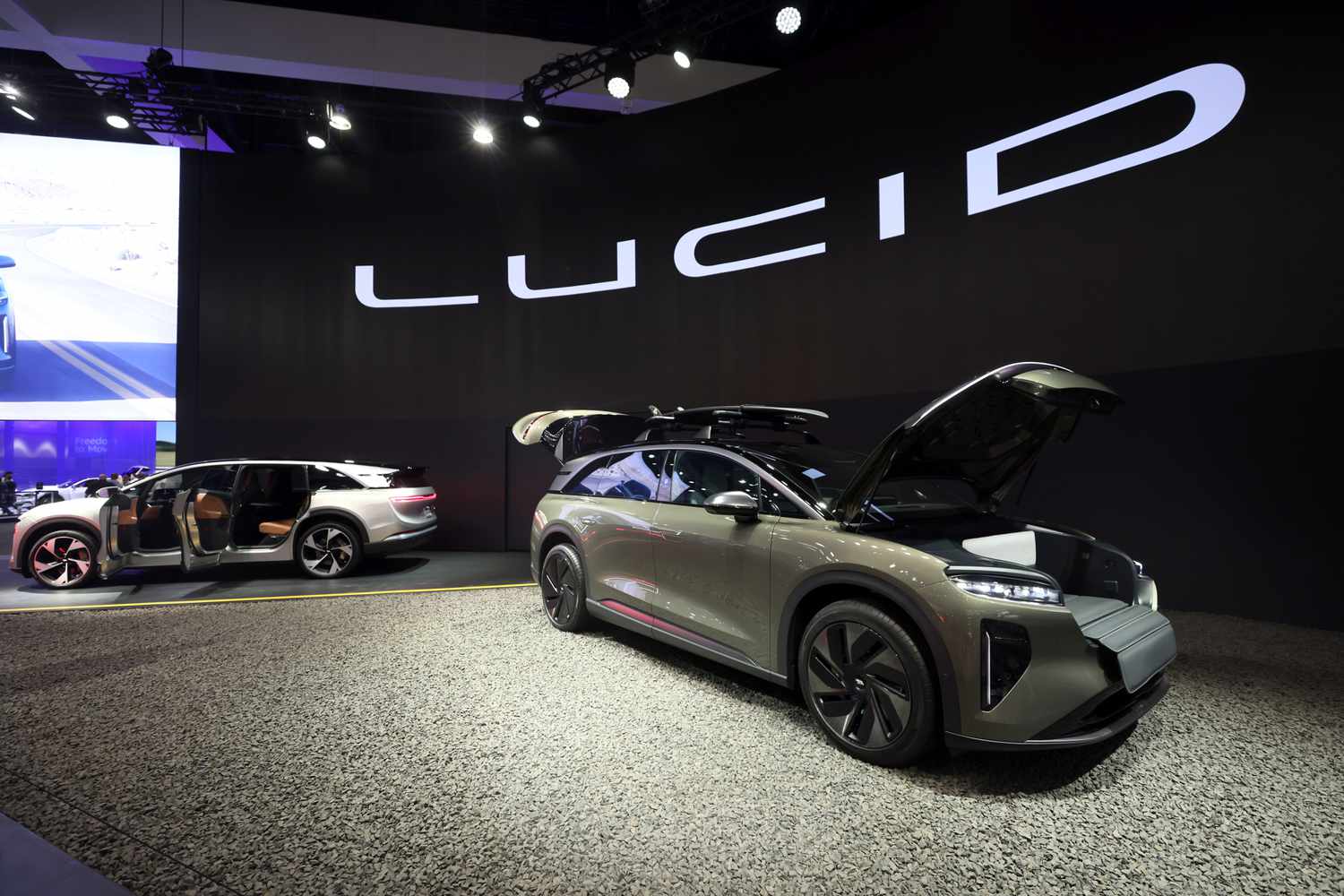 The 2025 Lucid Gravity electric sport utility vehicle (SUV) at the 2023 Los Angeles Auto Show