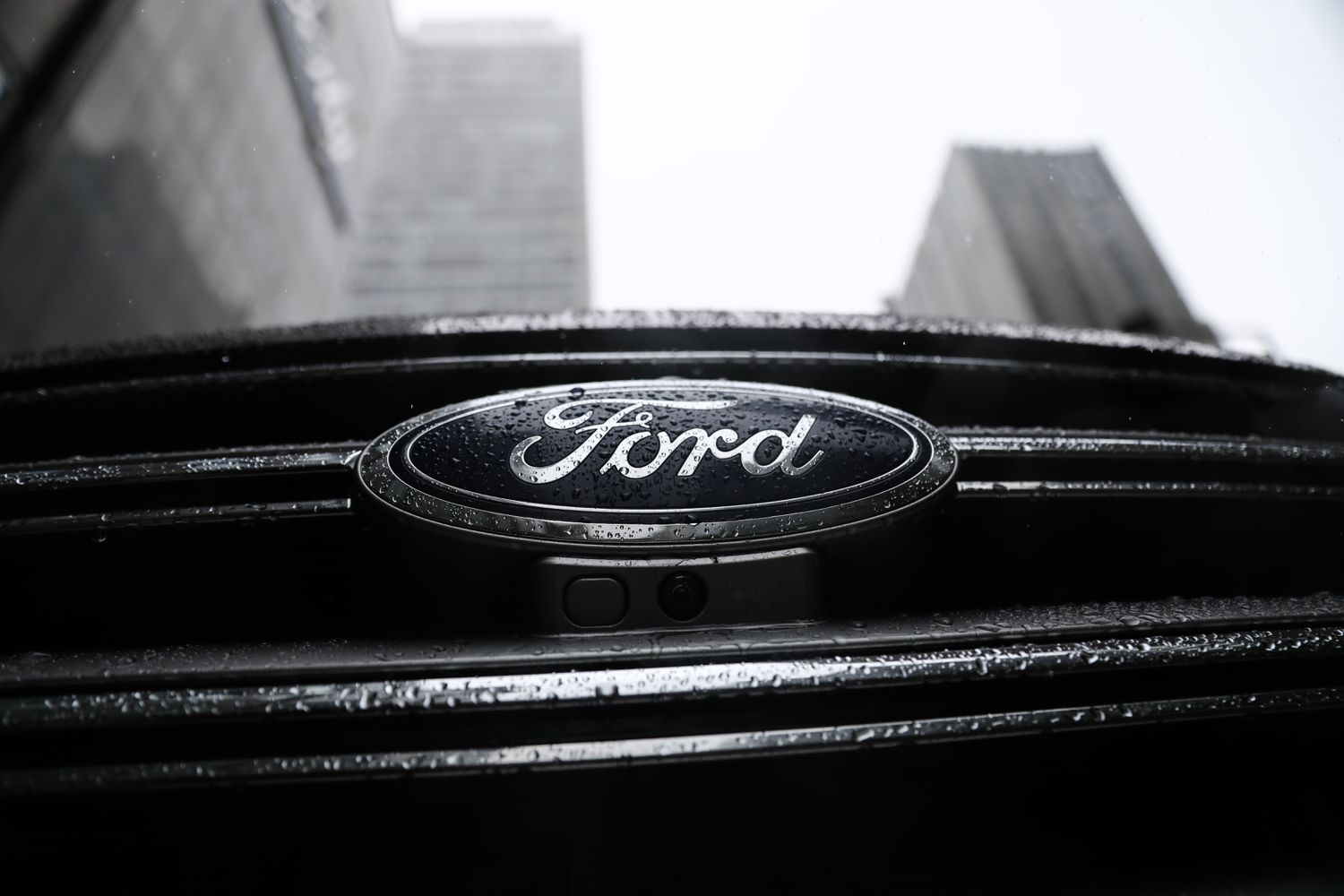 Ford logo is seen on a car in Montreal, Canada