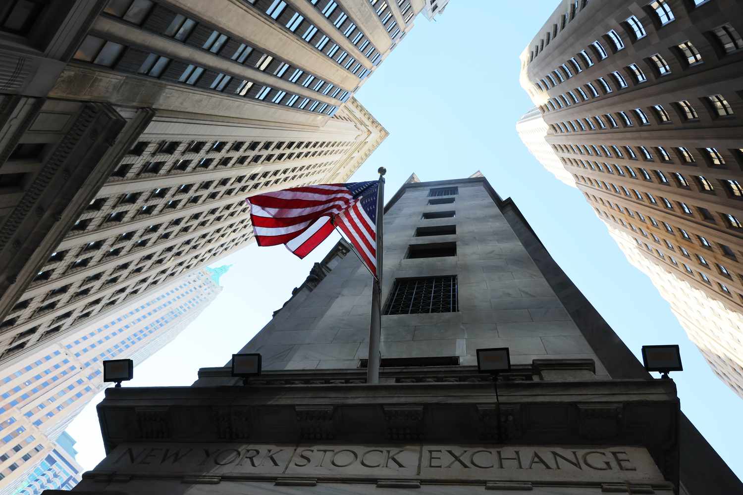 The New York Stock Exchange is seen during morning trading on October 04, 2023.