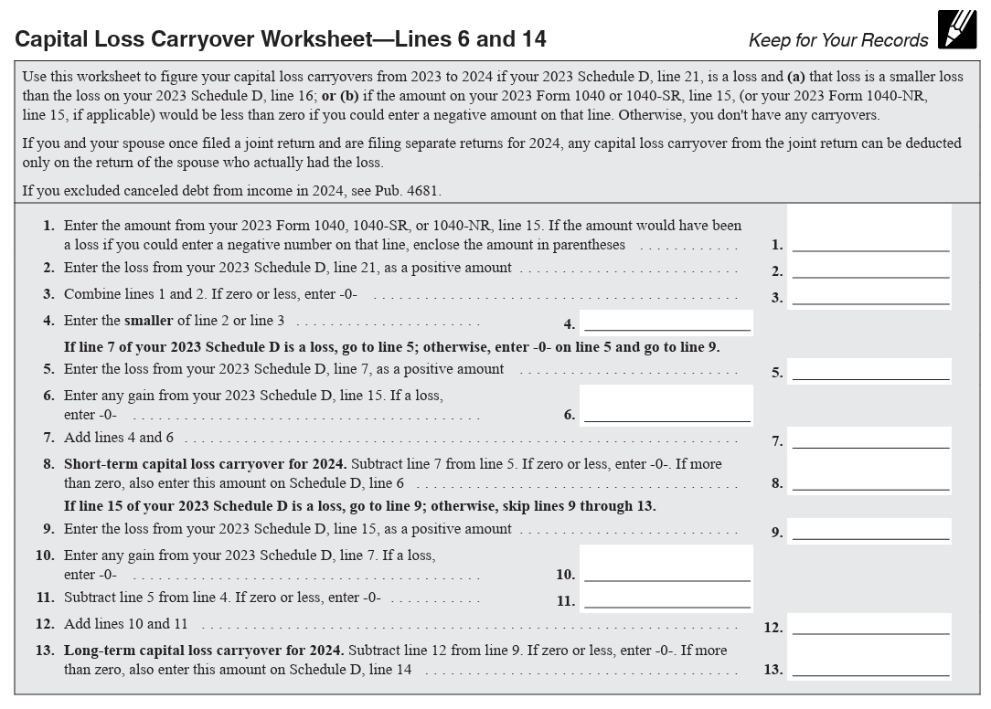 Capital Loss Carryover Worksheet 2025