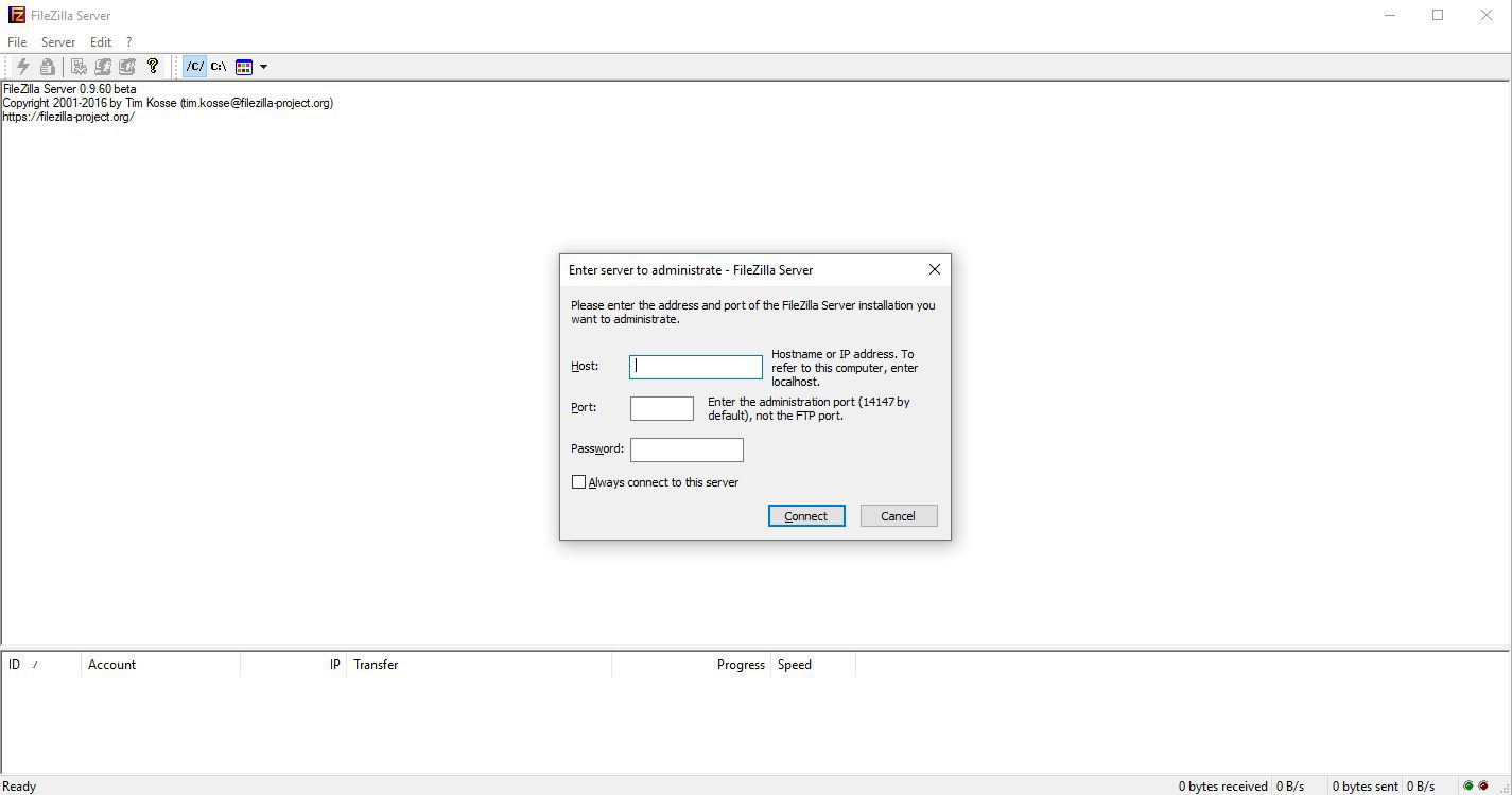 File transfer protocol example FTP, FileZilla