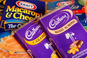 Kraft brand Macaroni & Cheese and American Cheese Singles are displayed alongside Cadbury chocolate
