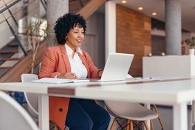Smiling businesswoman in an office