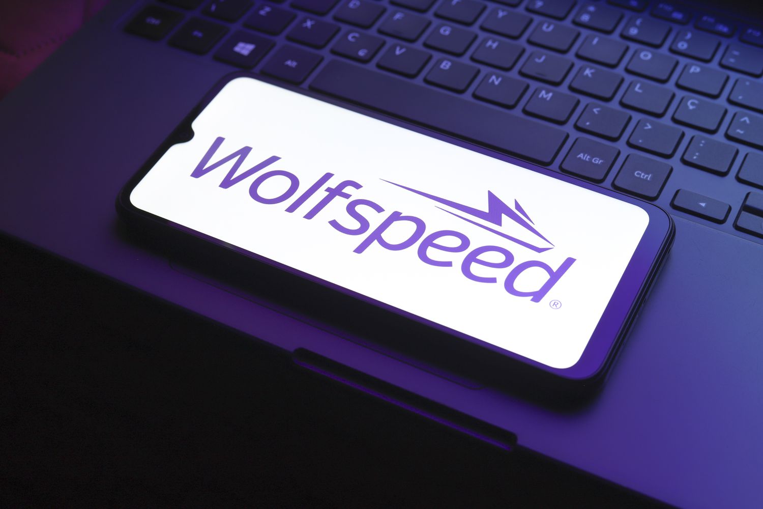 he Wolfspeed, Inc. logo appears on a smartphone screen