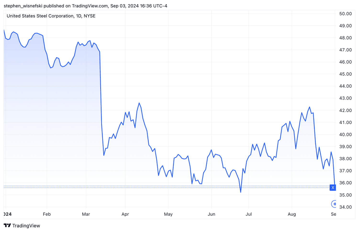 US Steel YTD stock price chart