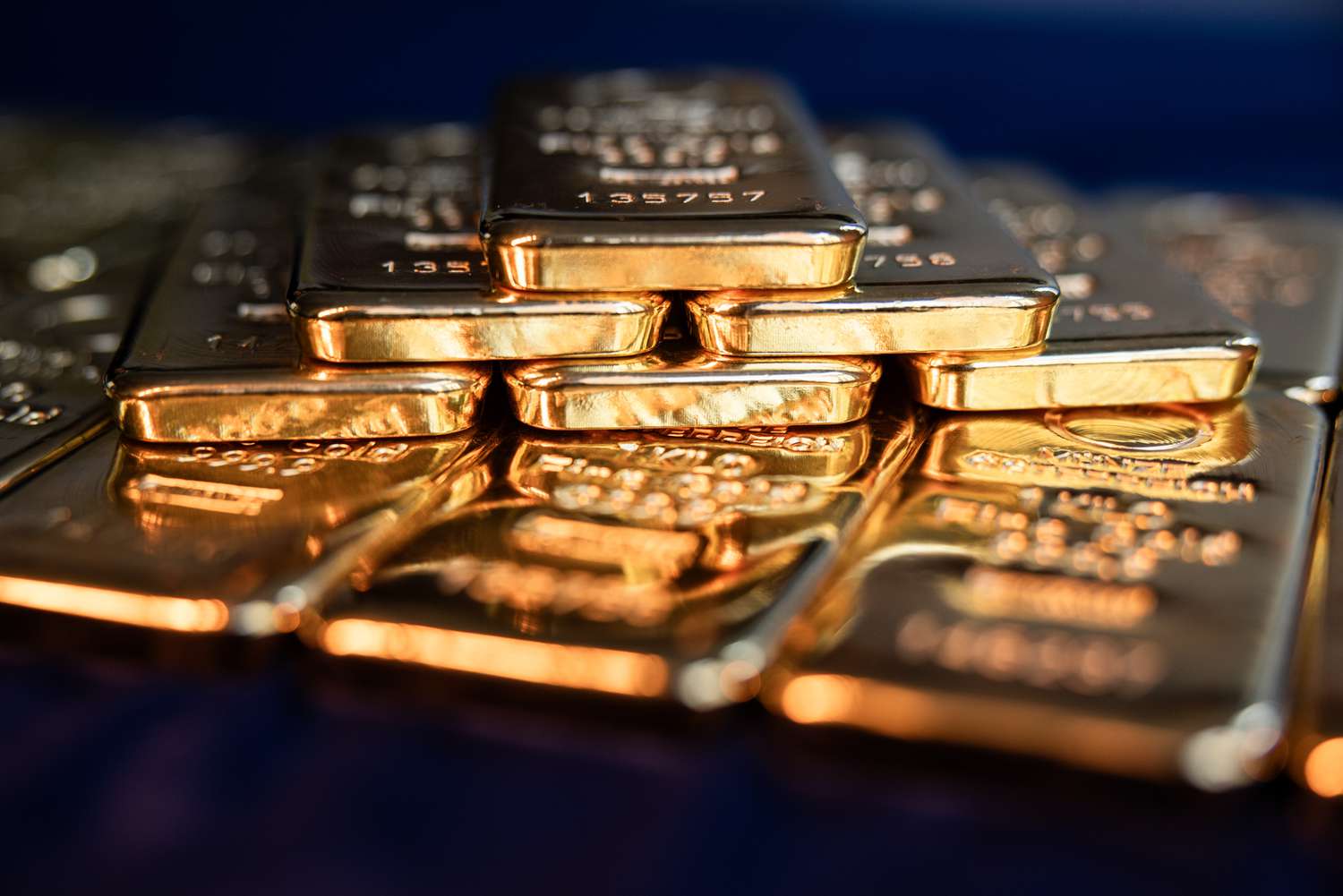 A selection of one kilogram gold bars.