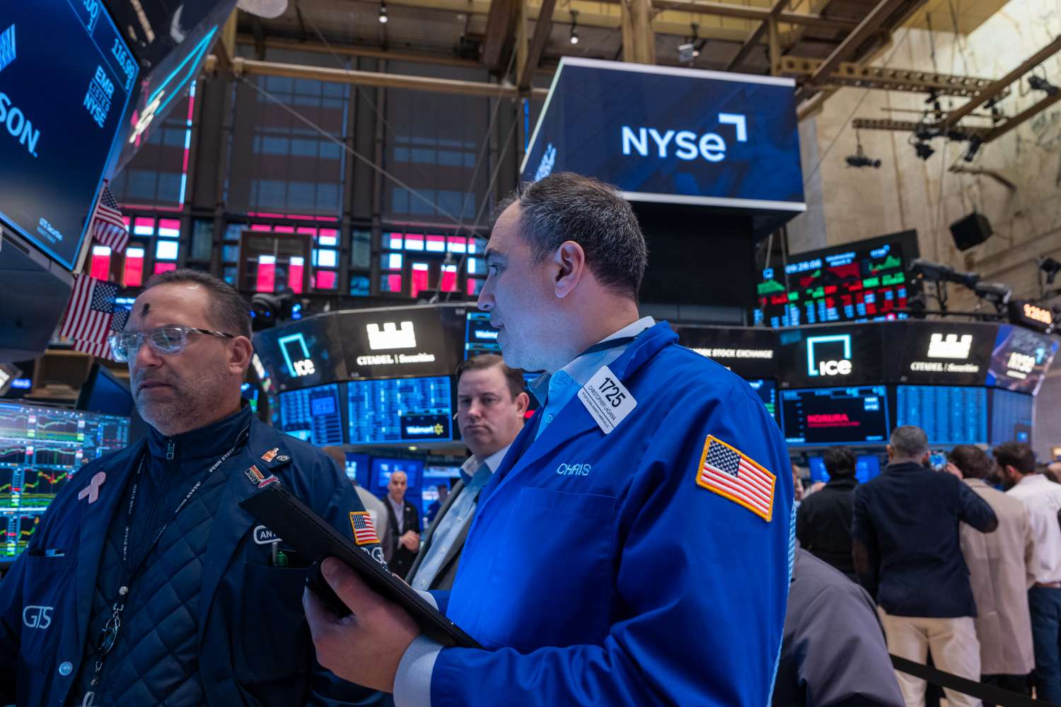 Traders work on the floor of the New York Stock Exchange 