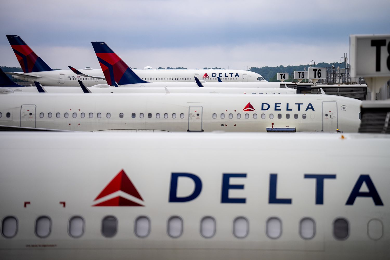 Delta planes sit parked at Hartsfield-Jackson Atlanta International Airport on June 28, 2024 in Atlanta, Georgia