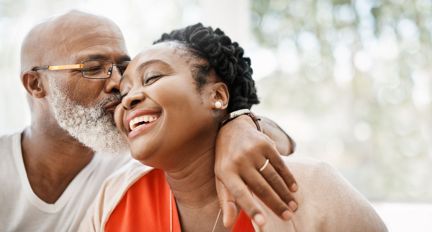 Shot of a mature man affectionately kissing his wife at home