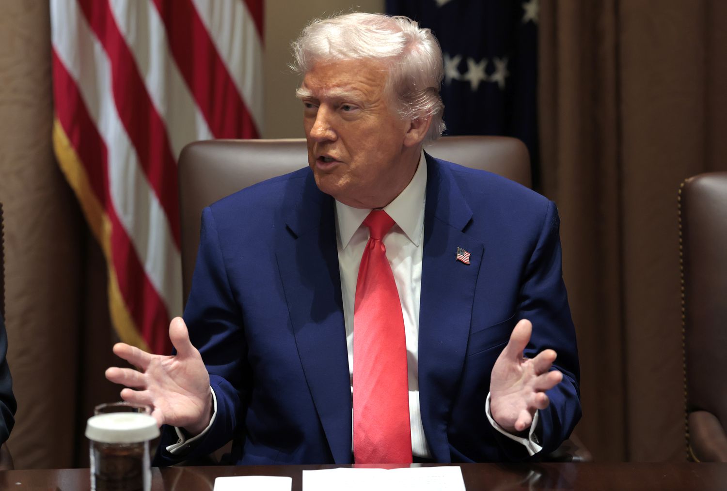 U.S. President Donald Trump delivers remarks during a Cabinet meeting at the White House on April 10, 2025 in Washington, DC