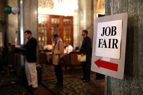 People in line at a job fair in San Francisco