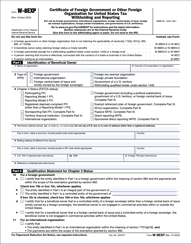 Form W-8EXP
