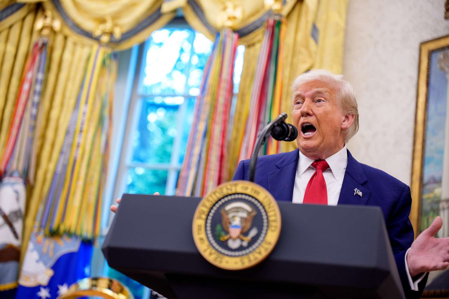 President Donald Trump speaks during a swearing in ceremony for U.S. Attorney for Washington, D.C.