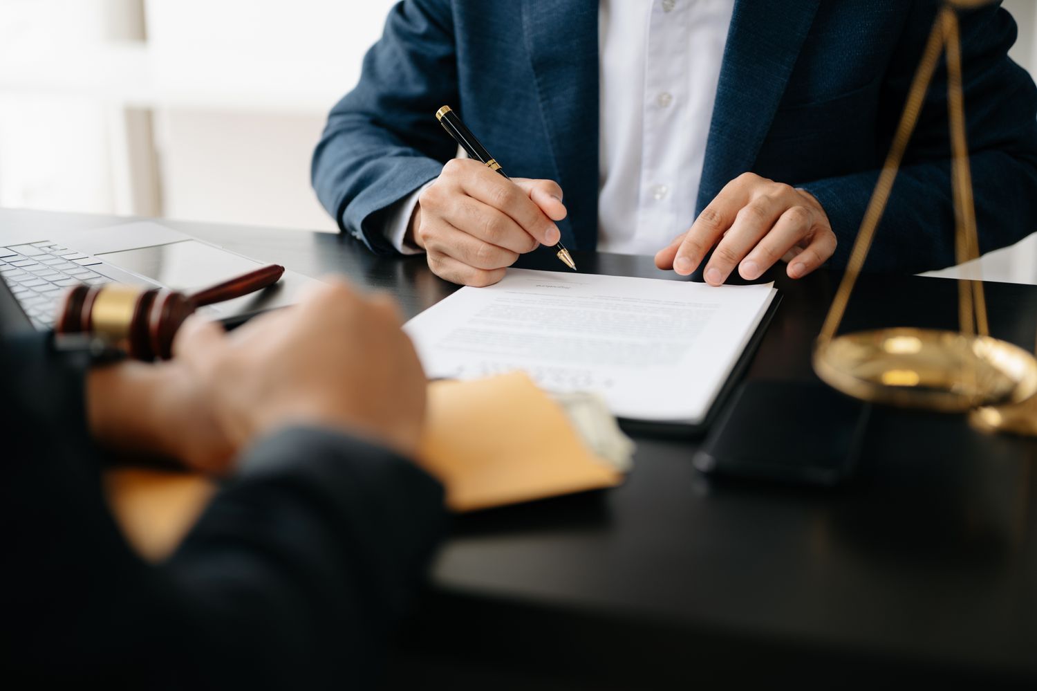A securities regulator signing and issuing a notice of a company's infraction.