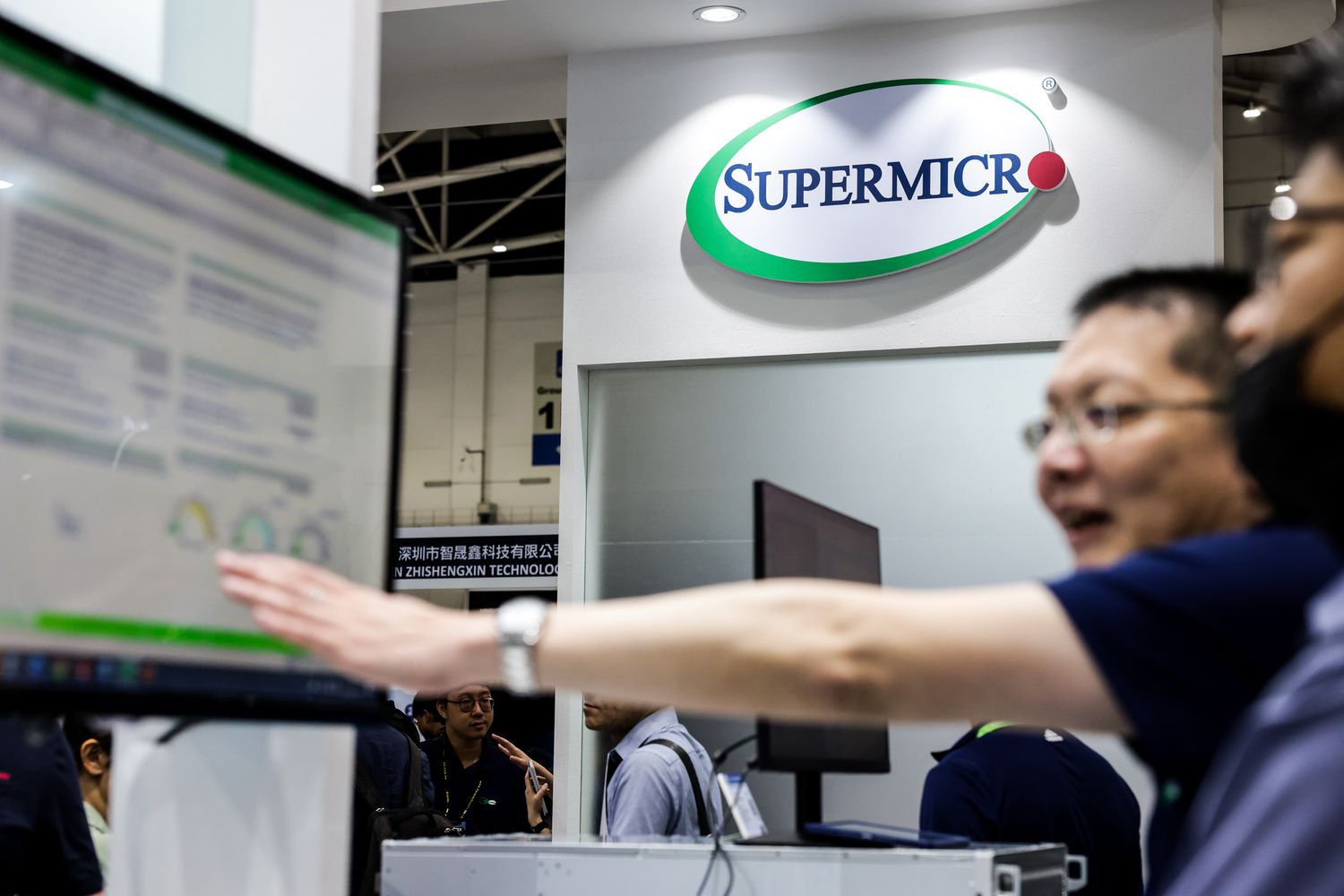 A Super Micro Computer sign at an expo in Taiwan in 2023. 