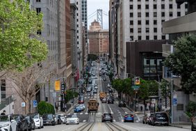 he Oakland-San Francisco Bay Bridge past California Street in San Francisco, California, US, on Thursday, March 27, 2025.