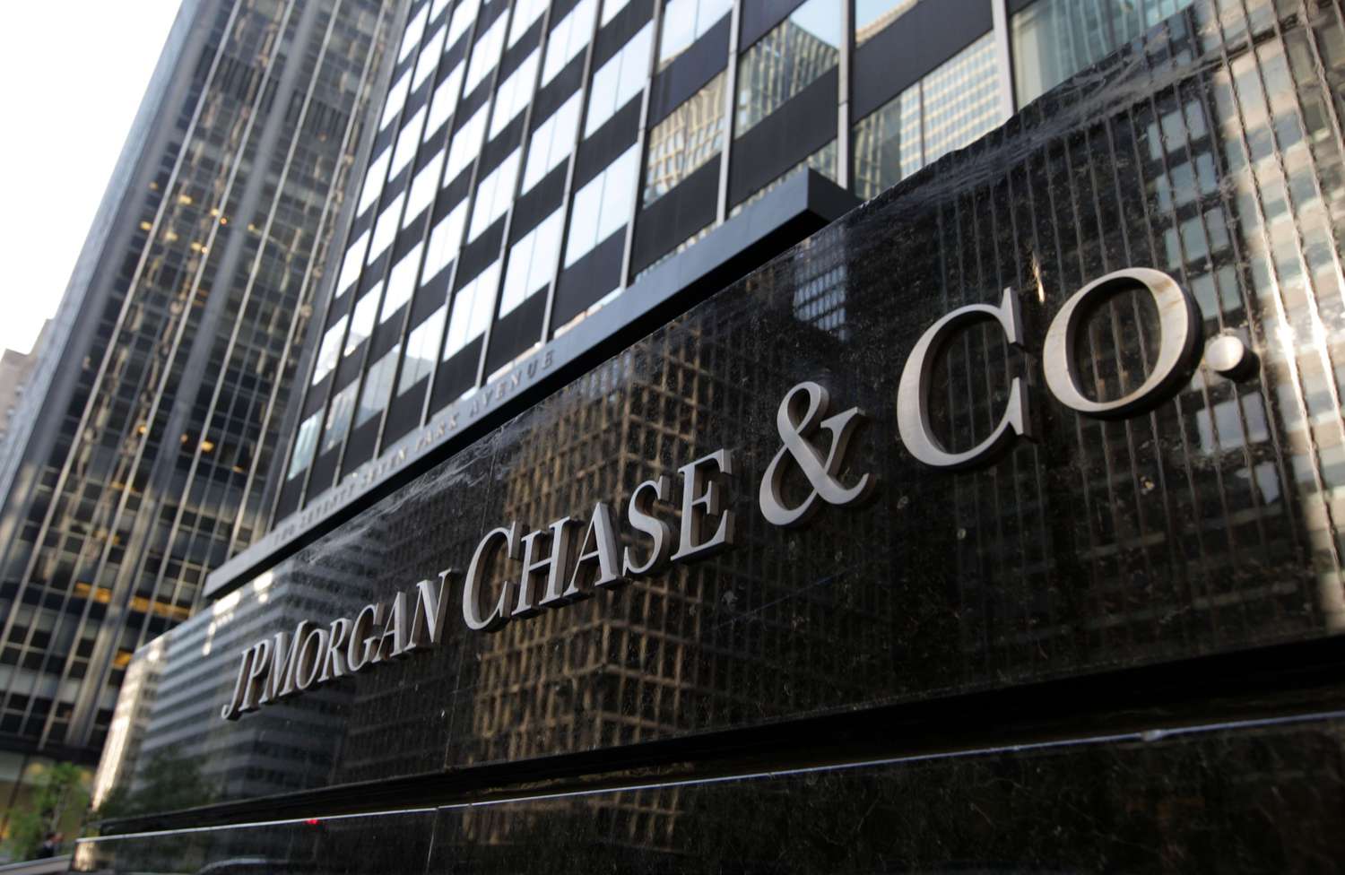 Sign in front of JP Morgan Chase headquarters in New York City