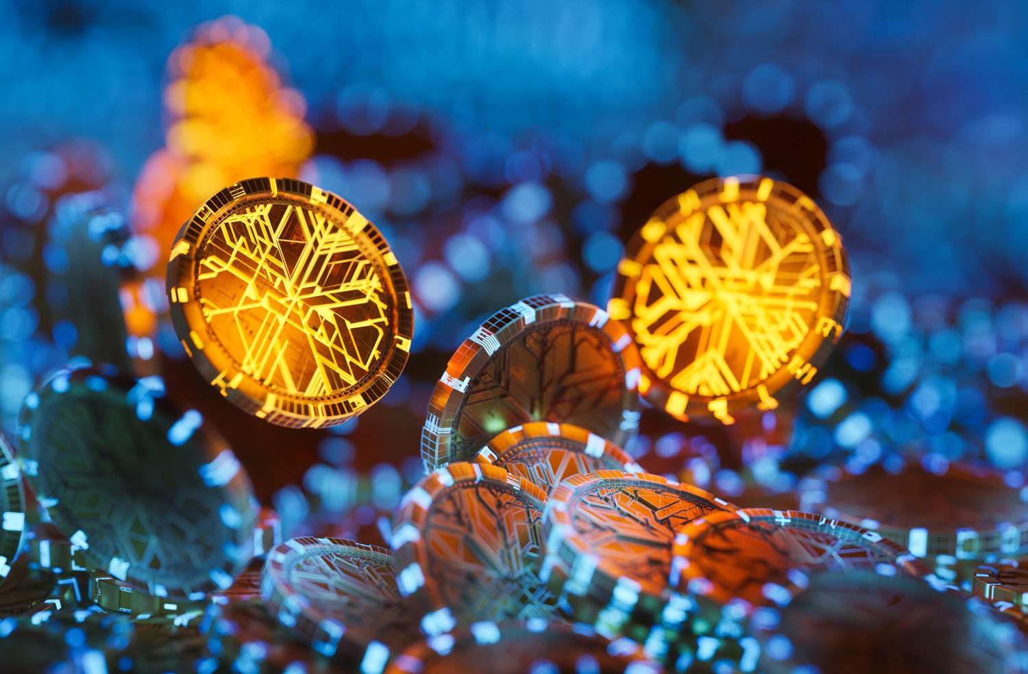 abstract illustration of cryptocurrency coins