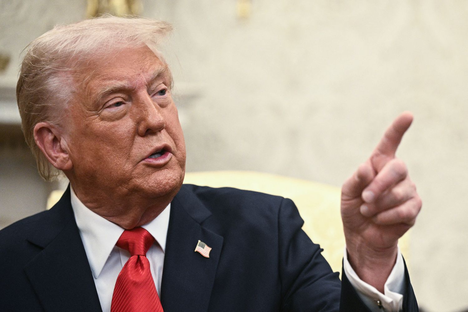 US President Donald Trump speaks during a meeting with El Salvador's President Nayib Bukele.