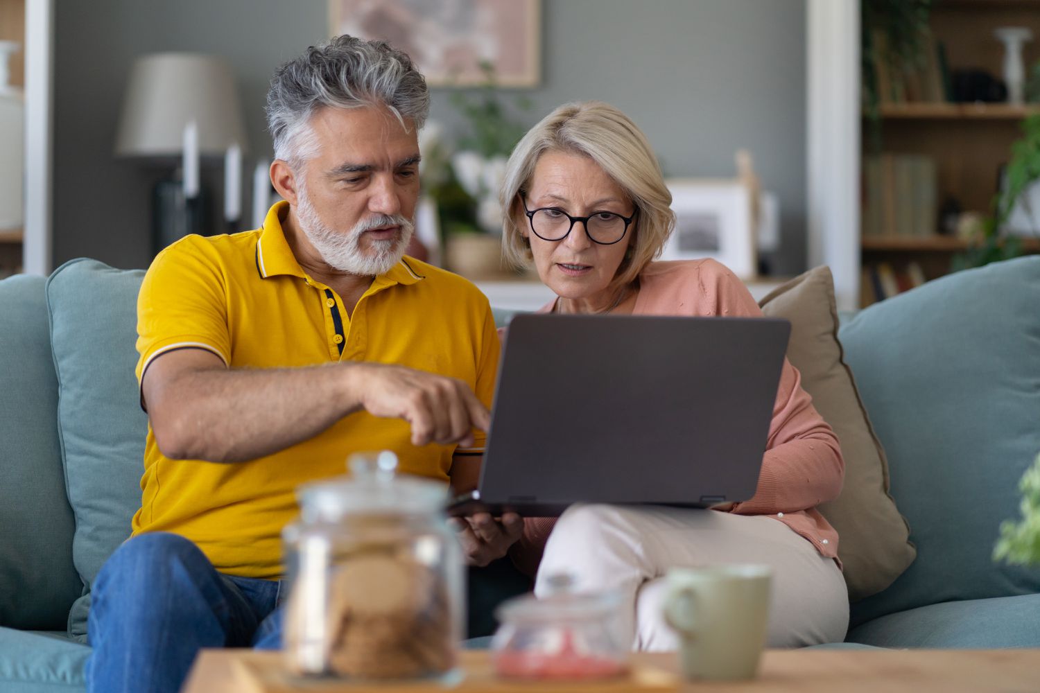 Couple looking at computer
