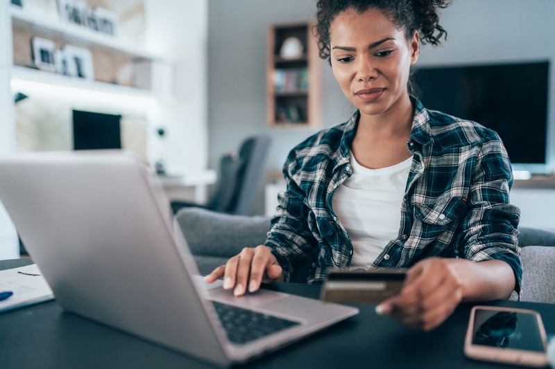 Online shopper makes a purchase with credit card