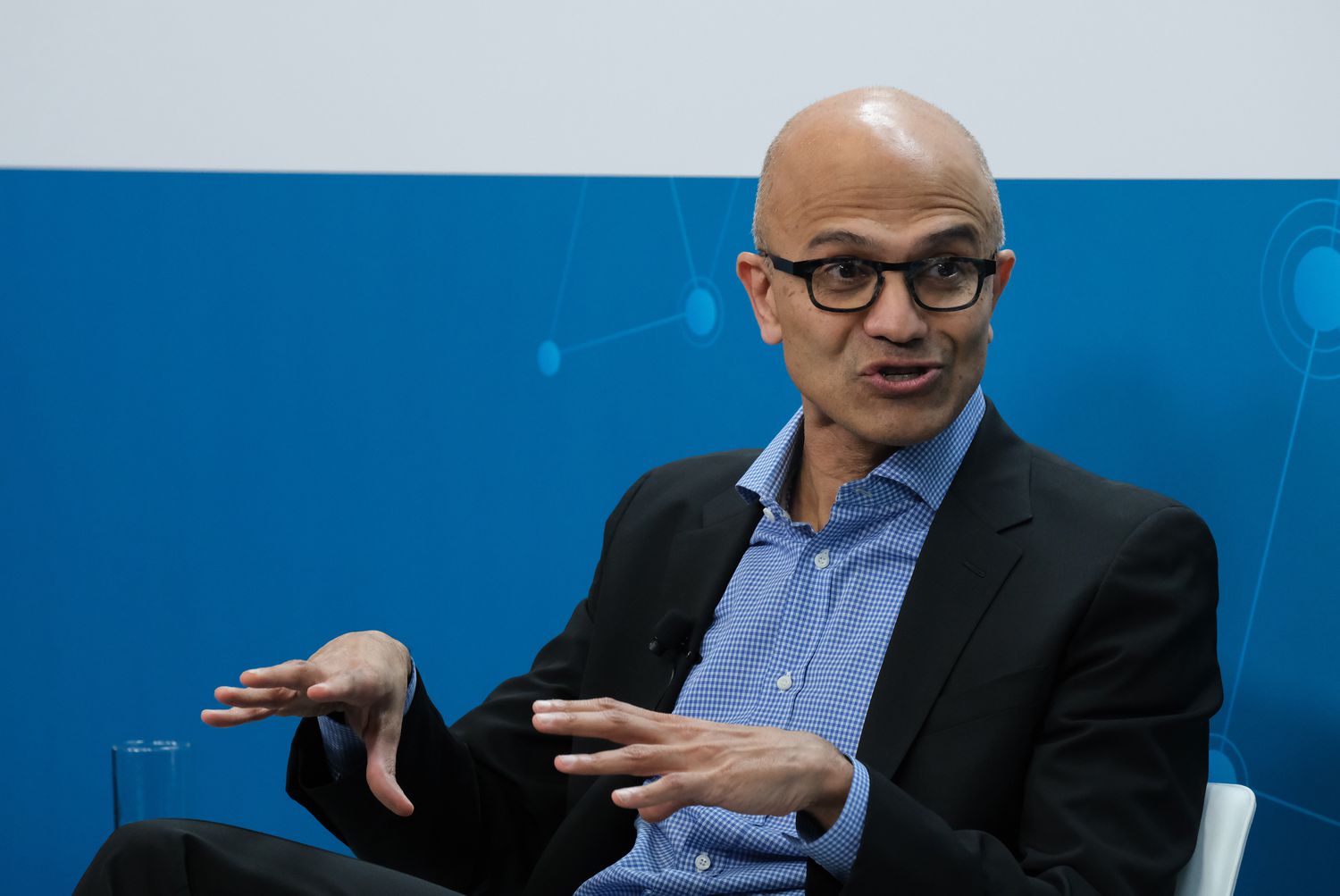 Satya Nadella speaks at a fireside chat about a joint project between Microsoft and Volkswagen AG