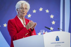 ECB President Christine Lagarde speaks to the media.