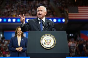 Democratic vice presidential candidate Minnesota Gov. Tim Walz speaks during a campaign rally with Democratic presidential candidate, U.S. Vice President Kamala Harris at the Liacouras Center at Temple University on August 6, 2024 in Philadelphia, Pennsylvania.