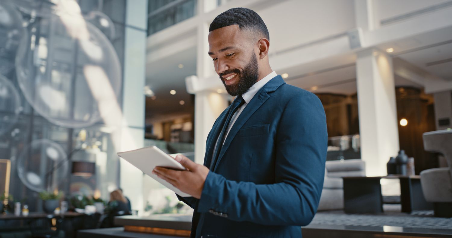 Business Man looking at screen