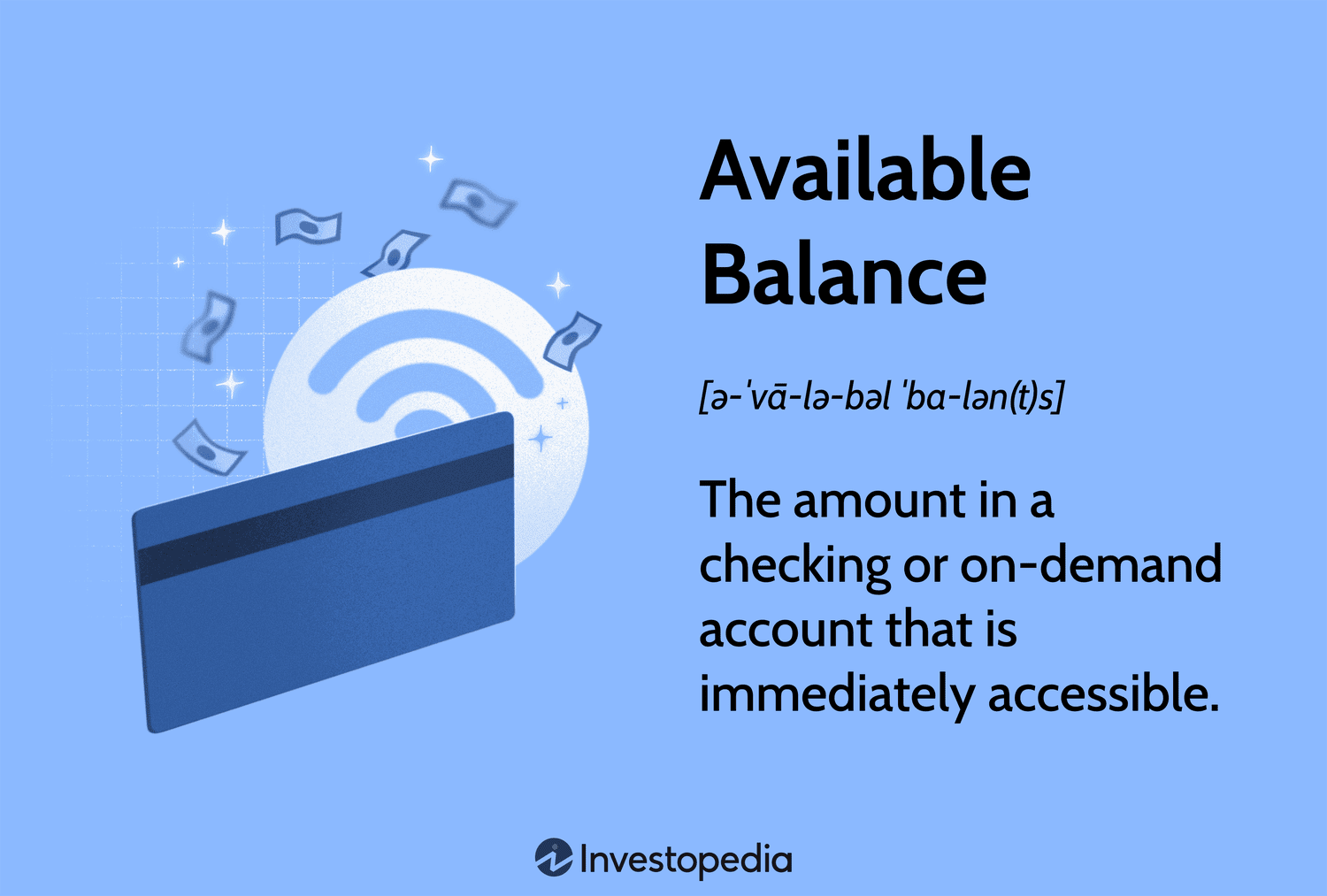 Available Balance: The amount in a checking or on-demand account that is immediately accessible.