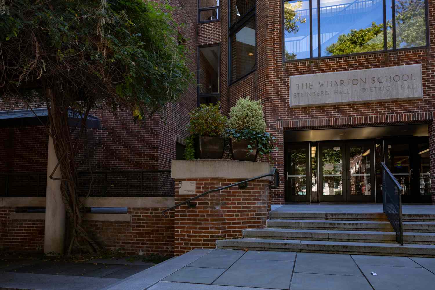 The Wharton School of Business building and front steps.
