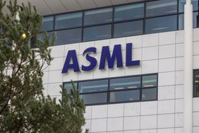 The ASML logo on display at the company's headquarters.